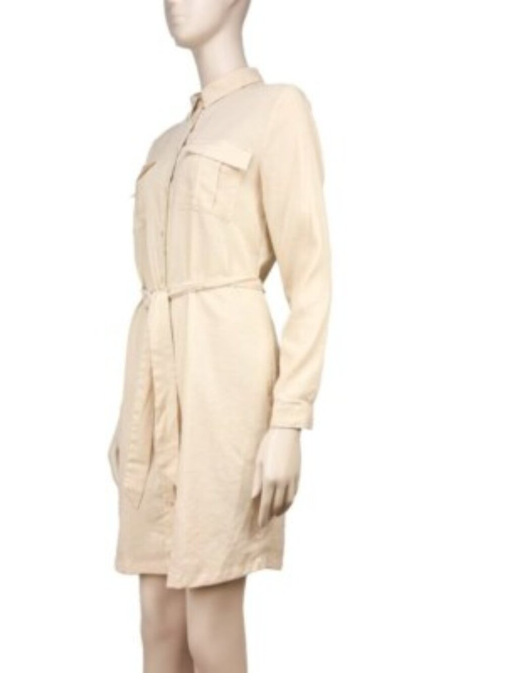 ICHI Butter Yellow Shirtβ Long Sleeves Belted French Tunic Summer Dress Sz 36 S - Picture 2 of 6